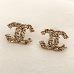 Authentic Chanel CC Logo Crystal Earrings